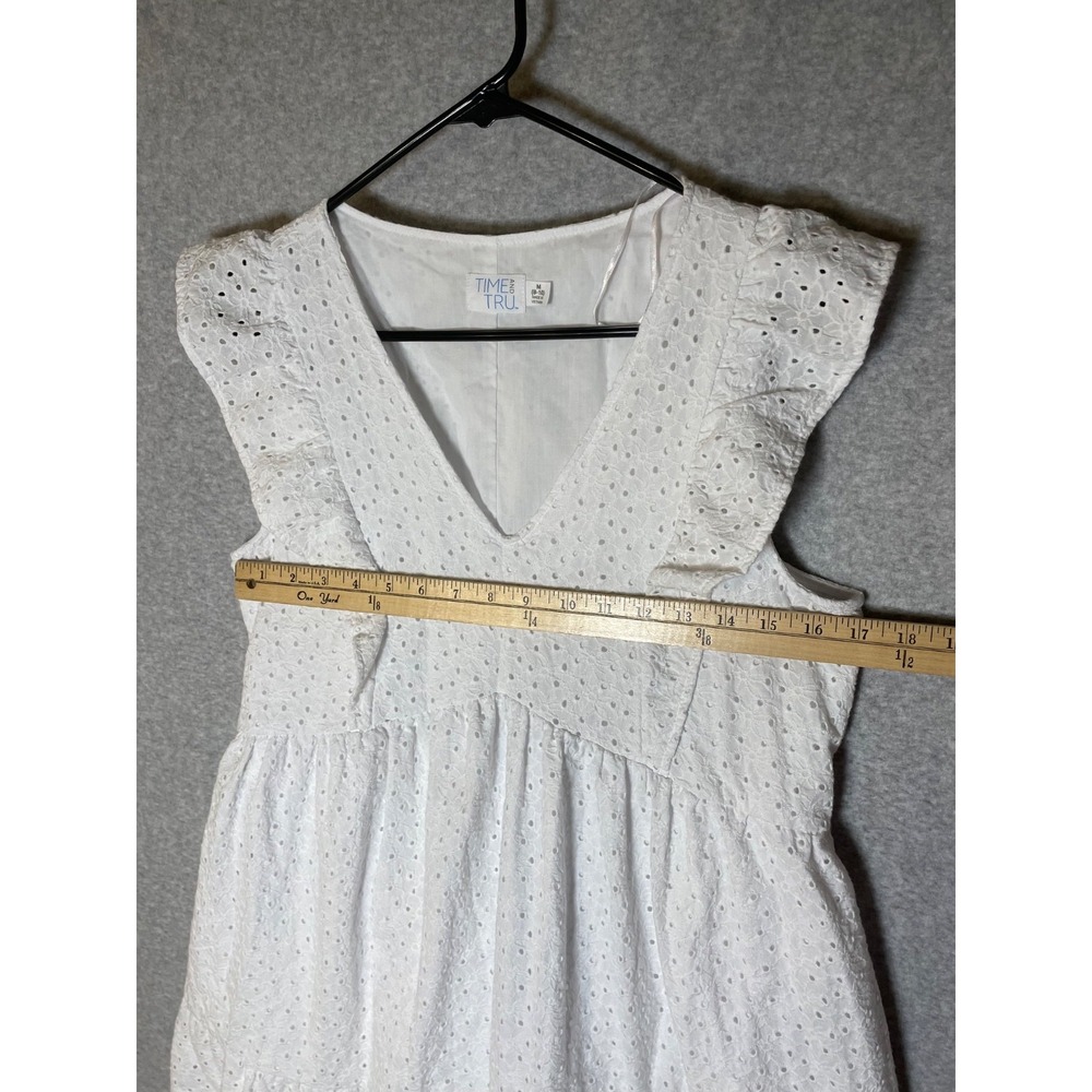 Time & Tru Eyelet Dress‎ Medium White Short Pockets Western Cottagecore Ruffle - Picture 10 of 12